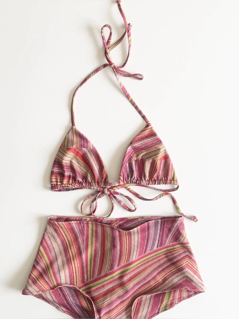 Frankies Bikini x Hailee Steinfeld SMALL retro pink striped swimsuit bikini set